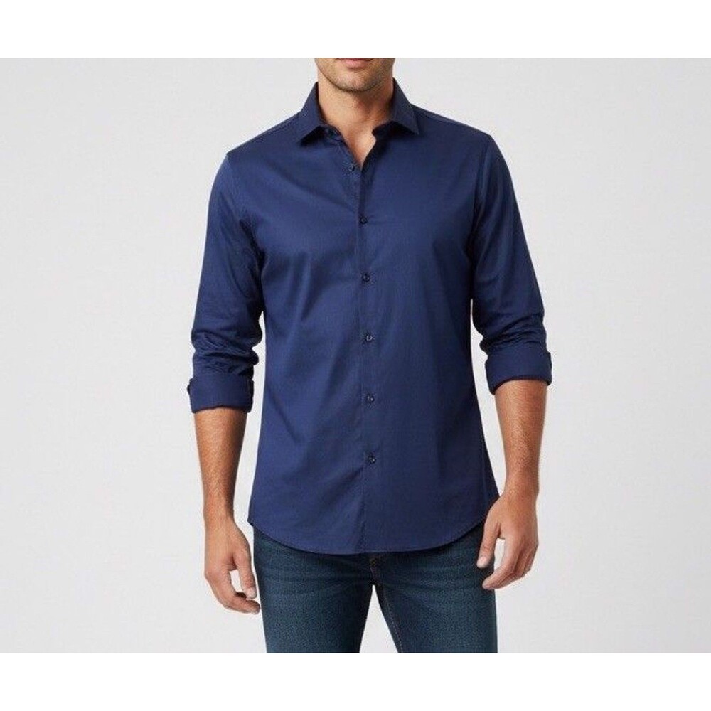 NWT Geoffrey Beene Mens Blue Dress Shirt L 16.5 34/35 Slim Fit Wrinkle Free